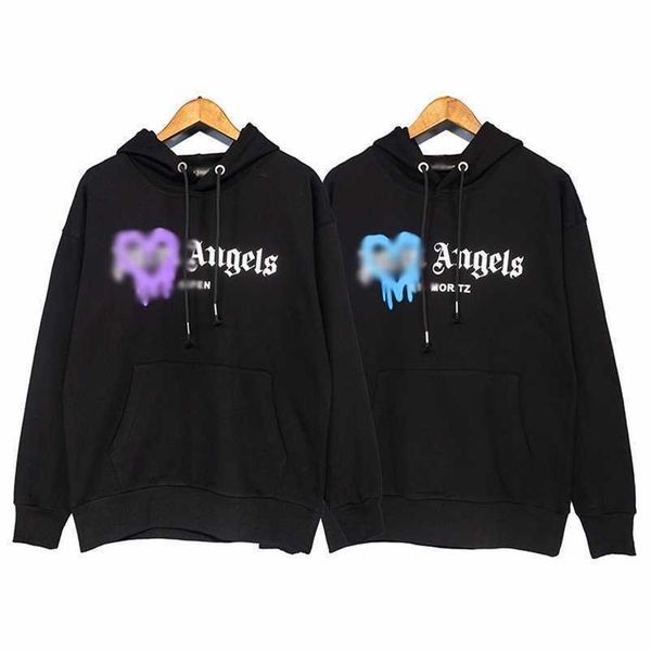 

men's hoodies sweatshirts designer mens palmss/angels chaopai paml blue love spray hooded black sweater men and women in autumn winter