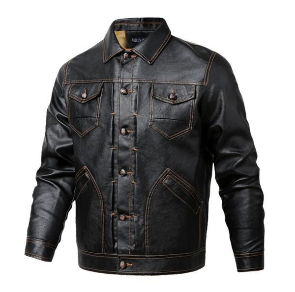 

winter casual men's pu leather jackets large size loose lapel leather jacket and velvet multi-pocket coat mmjwlhsf02, Black