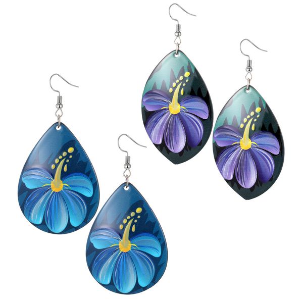 

s3247 fashion jewelry retro oil painting flower dangle earrings for women water drop acrylic earrings, Silver