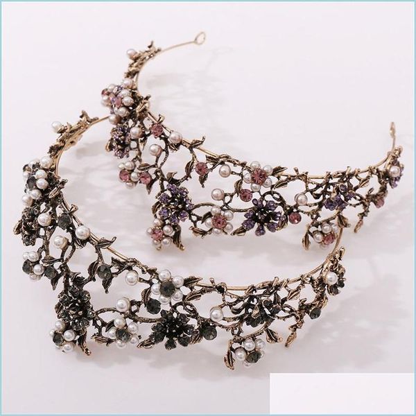 

wedding hair jewelry baroque vintage black purple crystal pearls bridal tiaras crown pageant diadem veil tiara wedding hair accessori dhyrk, Slivery;golden