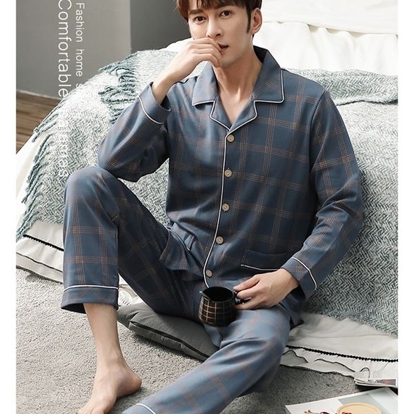 

men's sleepwear spring 100 cotton pajamas men lounge blue plaid pijama man's warm bedgown home clothes pj pure hombre invierno 221, Black;brown