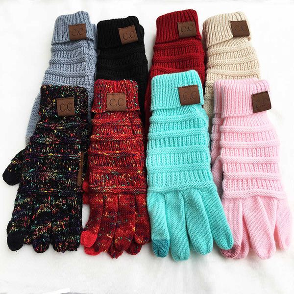 

sports gloves cc knitting touch screen glove capacitive women winter warm wool glove antiskid knitted telefingers christmas gifts, Black