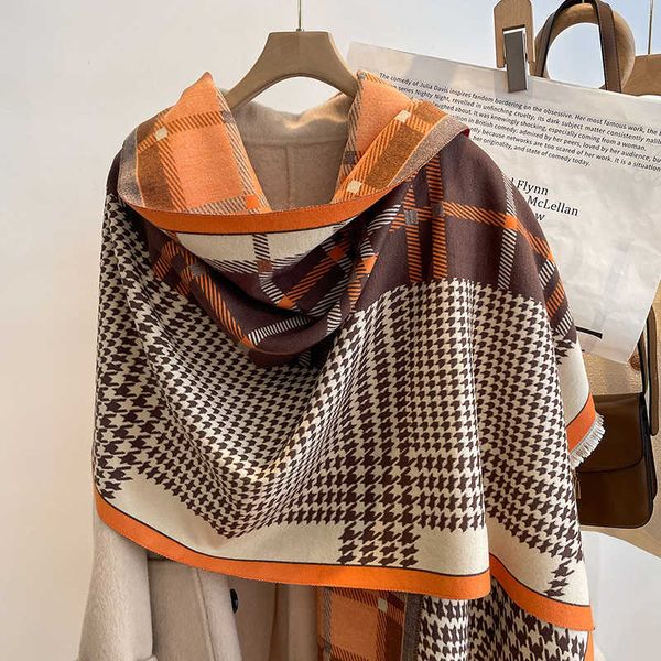 

scarves 2022 new lady luxury design scarf winter thick warm cashmere women pashmina bufanda autumn large wraps female outdoor stoles g221007, Blue;gray