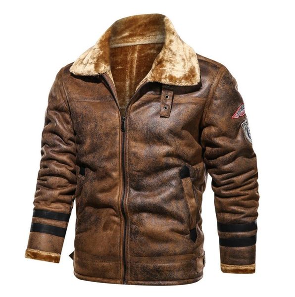 

winter men's jackets fur leather suede coat male retro thicken bomber jacket men brand biker jacket man mm8lh19, Black