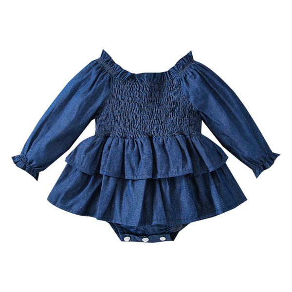 

rompers baby girl autumn jumpsuit solid color long sleeves off shoulder ruffles disturbed romper dress 324 months j220922, Blue