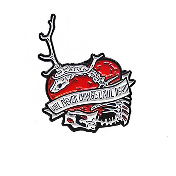 

red cardiac organ brooches pins for women animal skeleton letter ribbon will never change until death alloy enamel badges fashion jewelry, Gray