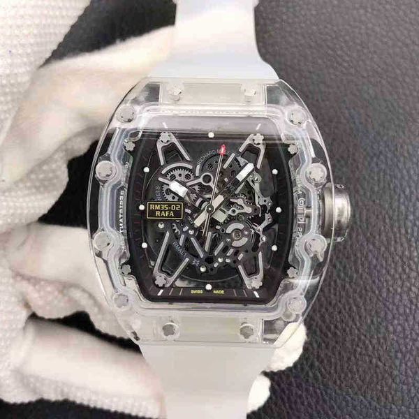 

multi-function superclone watch designer richa milles business leisure rm35-02 automatic mechanical r carbon fiber shell hollow tape men nus, Slivery;brown