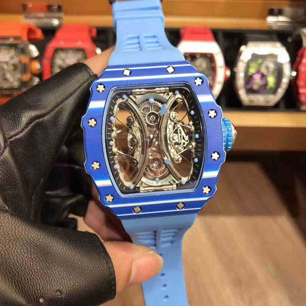 

multi-function superclone richa milles carbon fiber hollowed out mens automatic mechanical watch tape personality light luminous waterproof, Slivery;golden