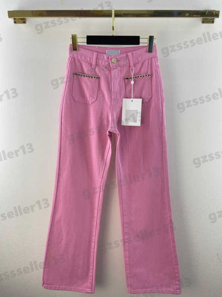 

womens jeans pink denim loose pants fashion brand pocket chain design comfortable fabric jeans designer women clothing 0912, Blue