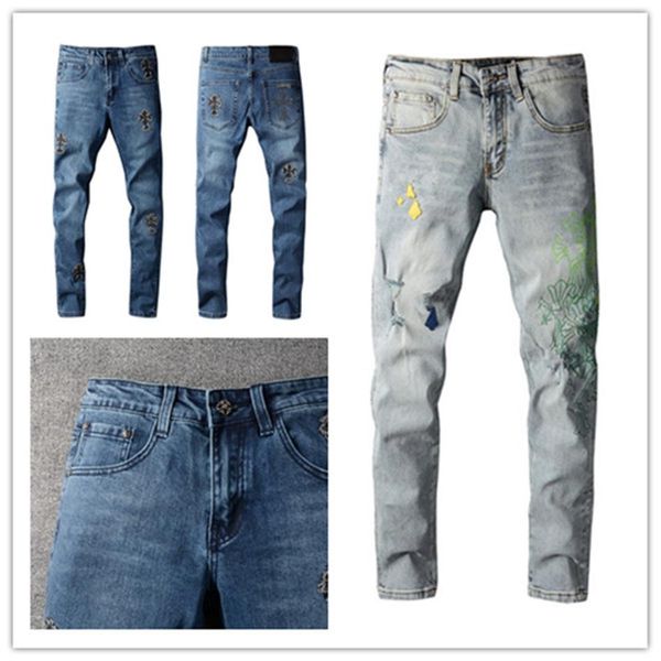 

21ss famous brand men's washed design casual black slim summer lightweight denim stretch denim skinny jeans pants straight le301o, Blue