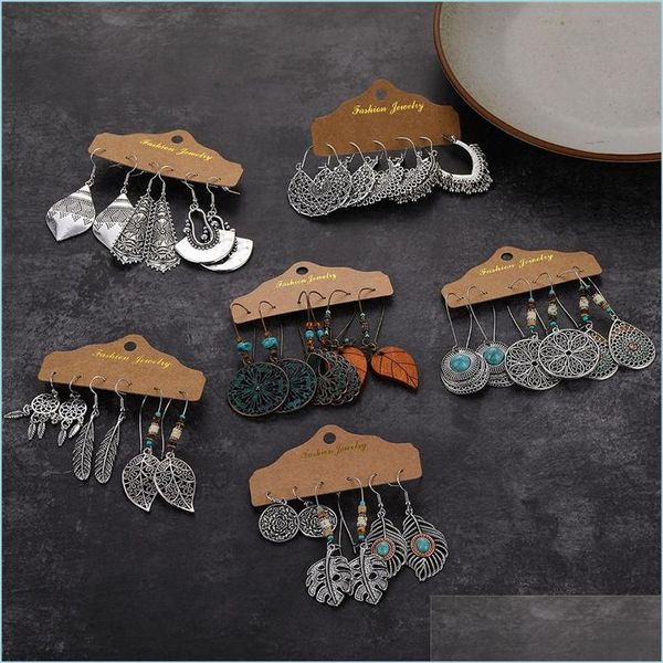 

dangle chandelier bohemian vintage dangle drop earrings set for women trendy ethnic leaf sun moon earring fashion jewelry bdegarden dhrtz, Silver