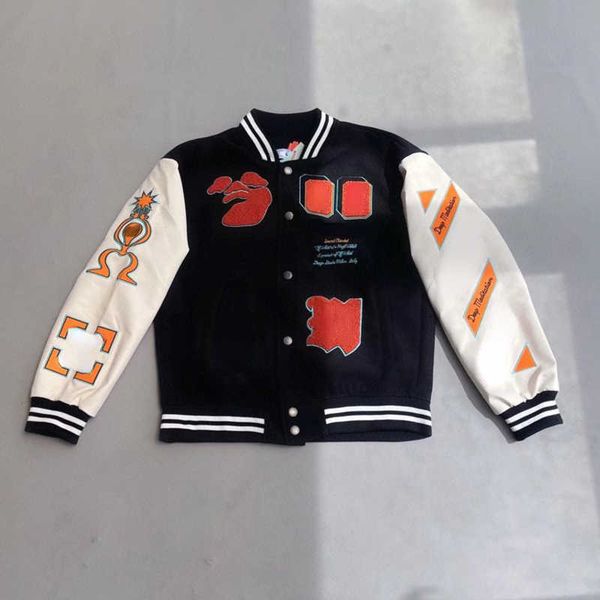 

ow designer baseball jacket mens womens cardigan coats offs embroidered sportswear women hip-hop casual jackets, Black;brown