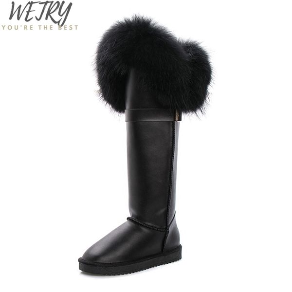 

boots winter natural black fur snow cow genuine leather knee high long waterproof raccoon women 221007