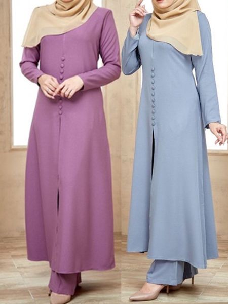 

ethnic clothing muslim abaya dress set 2 piece women long arab turkey dubai split o neck sleeve eid ramadan islamic ropa pant 221007, Red