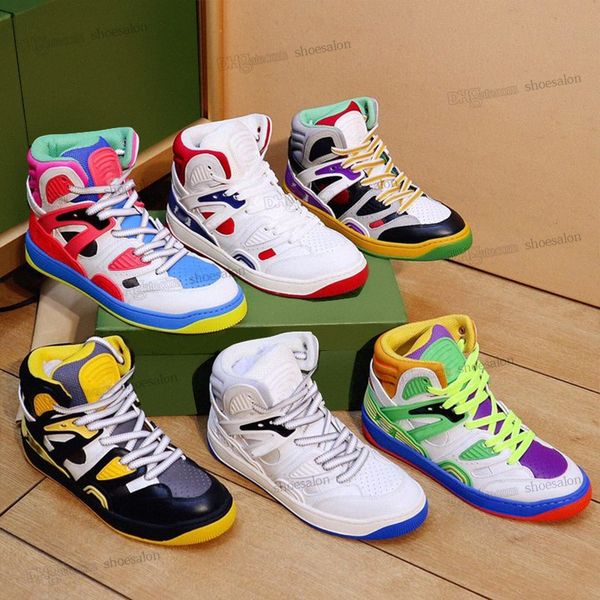

designer sole lace-up shoes closure high-style basket sneakers ankle basketball contrast thickening platform brightly colored fabrics, Black
