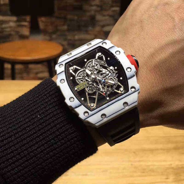 

2022 white richa milles mens automatic mechanical watch carbon fiber personalized hollowed out tape luminous waterproof tide wb26 cbqr zjt2, Slivery;golden