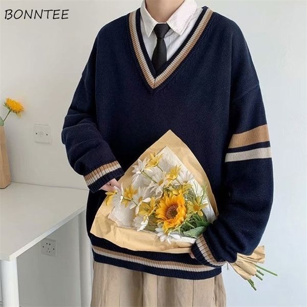 

mens sweaters men pullover vneck sweaters oversized patchwork long sleeve baggy vintage japanese style uniform preppy knitted clothing homme, White;black