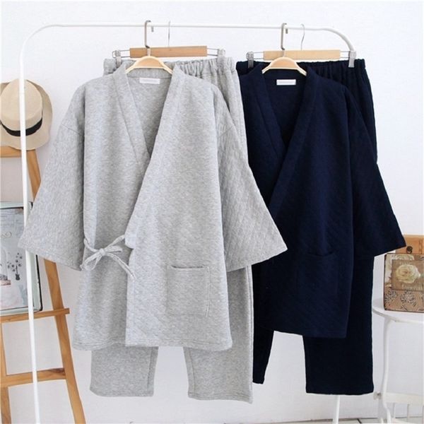 

men's sleepwear style men's winter pajamas set home thicken warm cotton male pijama pyjama masculin loungewear kimono clothes suit, Black;brown