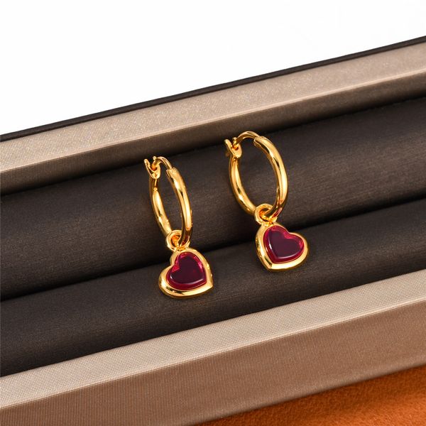 

2022 autumn new stud ins heart shaped jelly pendant ear buckle colorful gem girl love circle simple fashion all-match earrings, Golden;silver