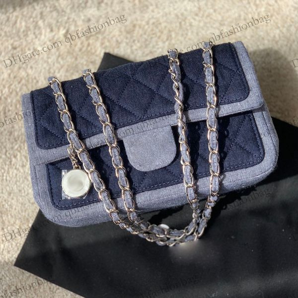 

classic vintage denim quilted bag color contrast design badge coin silver chain shoulder crossbody handbags french designer luxury purse lar