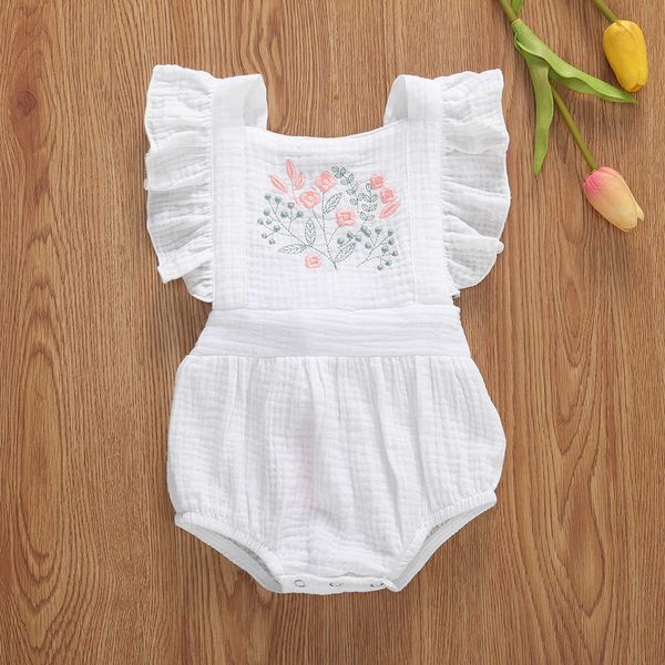 

rompers 2022 newborn baby girls flower embroidery romper sleeveless ruffle jumpsuit sunsuit toddler girl summer clothes j220922, Blue