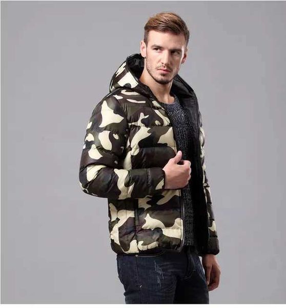 

men's down parkas autumn winter men's hooded camouflage parkas down jacket male slim fit cotton padded coat men green red outerw t, Black