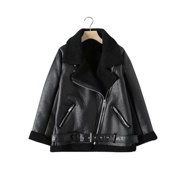 

womens jackets women fashion thick warm winter fur faux leather oversized jacket coat vintage long sleeve female outerwear chic 221007, Black;brown