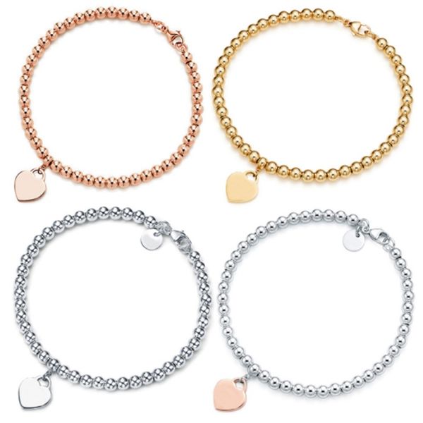 

heart charm bracelets strands womnes tiff 100% 925 silver 4mm round bead chain love t tag gold love bracelet female designer jewelry return, Black
