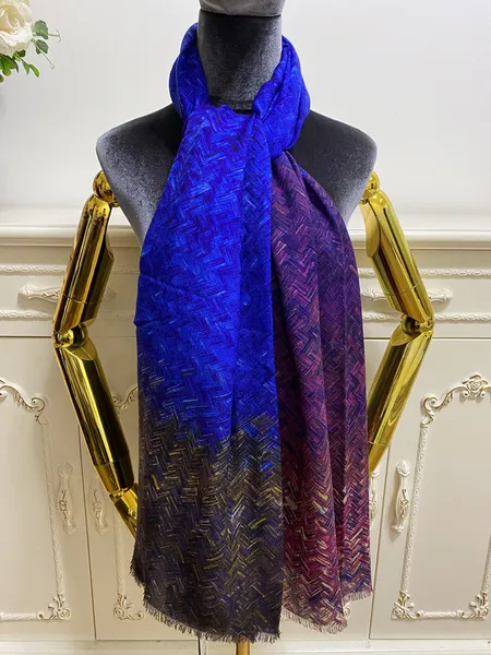 

women's long scarf pashmina goodquality 35% silk 40% wool 25% cashmere material thin and soft print gradient pattern size 190cm -100cm, Blue;gray