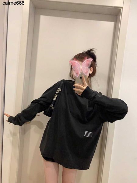 

designer women's hoodies sweatshirts autumn new print round neck long sleeve alexanders men's women's washed grey wangs, Black