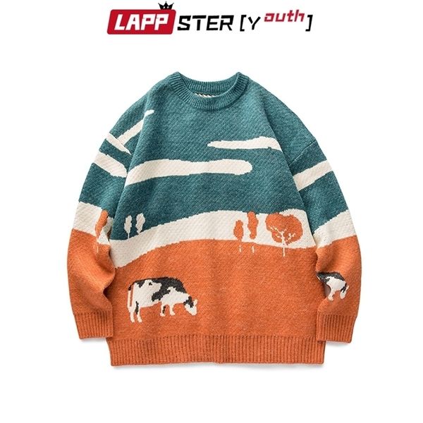 

mens sweaters lappsteryouth cows kawaii vintage winter sweaters pullover oneck korean fashions sweater women casual harajuku clothes 221008, White;black
