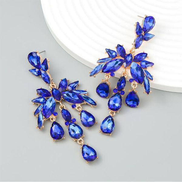 

fashion chandelier ins wind alloy diamond-encrusted drop-shaped glass diamond earrings female europe and the united states exaggerated party, Silver