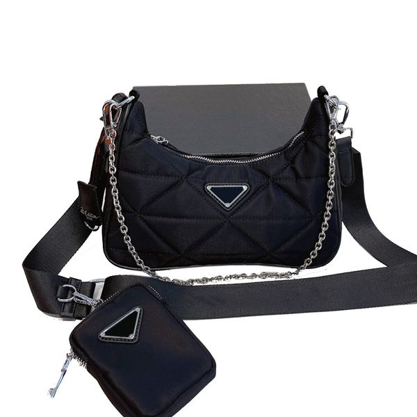 

classic re-nylon patchwork shoulder bags italy brand triangle sign adjustable strap crossbody bag fashion silver chain women designer undera