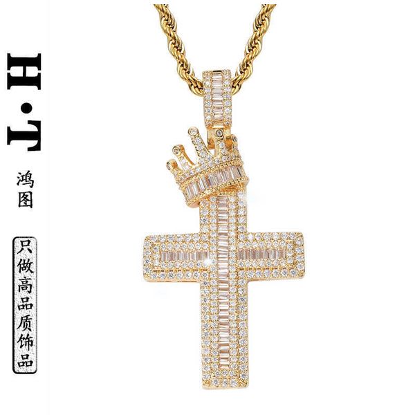 

pendant necklaces strands strings hip hop crown cross real gold electroplated twist chain jewelry men's fashion versatile, Silver