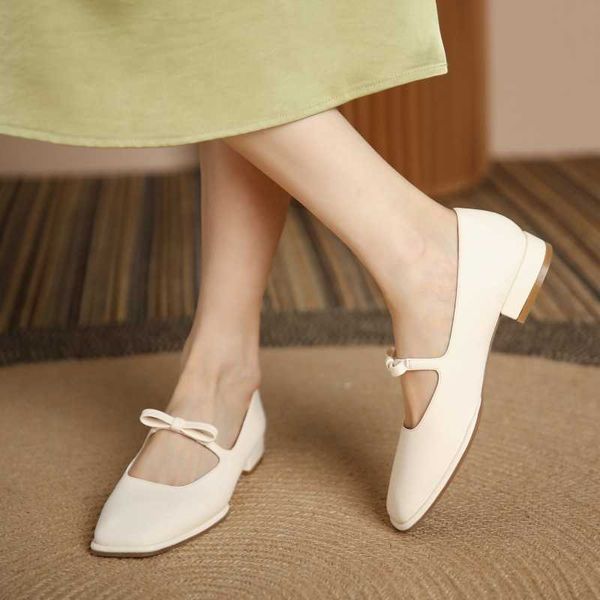 

dress shoes square head mary jane shoes women's flat belt bow shallow mouth low heel single shoes summer french foot covering, Black