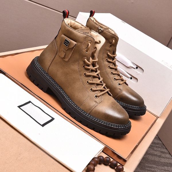 

luxury italian mens army boots ankle winter martin outdoor hiking square heel keep warm snow italian size 38-45, Black