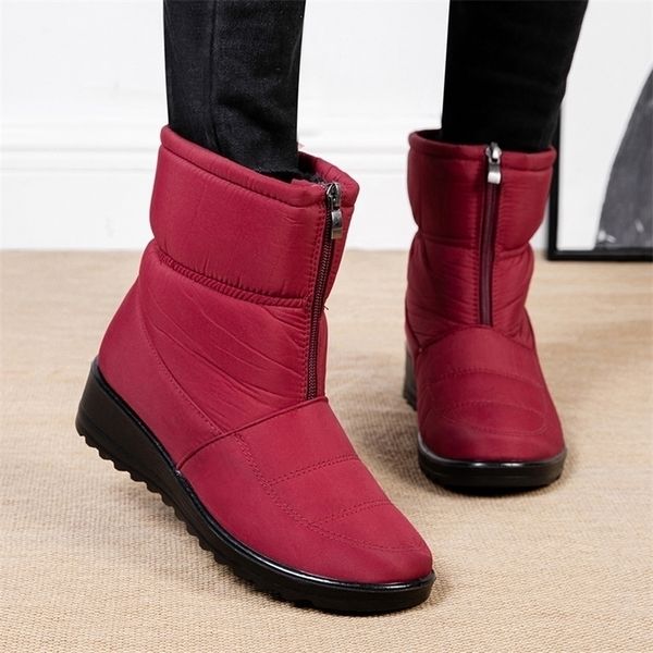 

boots snow for women men 2022 waterproof winter warm plush ankle booties front zipper non slip cotton padded shoes woman size 44 221007, Black