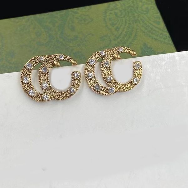 

new stud earrings fashion classic light luxury brand vintage brass diamond letters ladies' wedding party couple gift designer jewelry e, Golden;silver