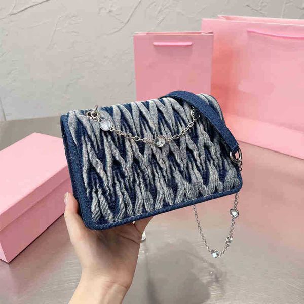 

shoulder bag miubag designer bags women wallet denim handbag wrinkled purse chain pleated crossbody small messenger vintage clutch 230325
