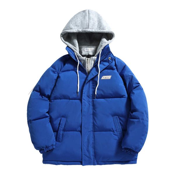 

men's down parkas plus size winter coat men's warm parkas fake two pieces cotton male winter jackets windbreaker padded coat mens, Black