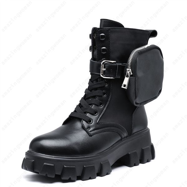 

autumn winter womens designer boots for womens slip-on round toe ankle boats woman and men buckle motorcycle luxurious ladies brand short, Black