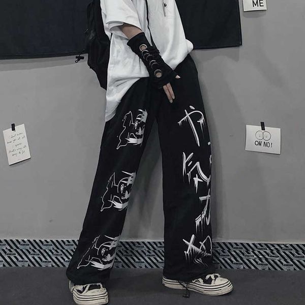 

men's pants aolamegs anime sweatpants men pants women japanese korean gothic retro hip hop streetwear casual wide leg jogging trousers, Black
