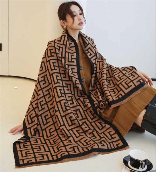 

scarves thick winter warm cashmere scarf hijab women print double-sided pashmina shawl and wrap headscarf bufanda echarpe g221007, Blue;gray