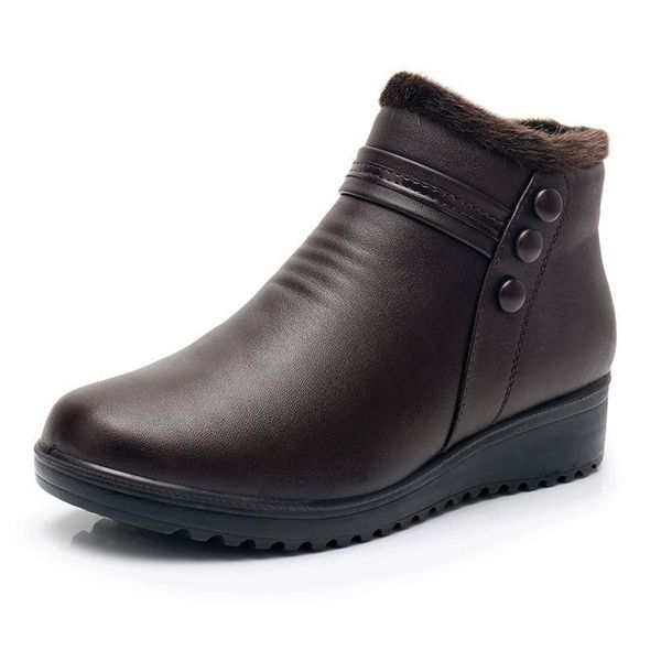 

boots 2022 fashion winter women outdoor keep warm leather ankle mom autumn plush wedge shoes woman plus size 221007, Black