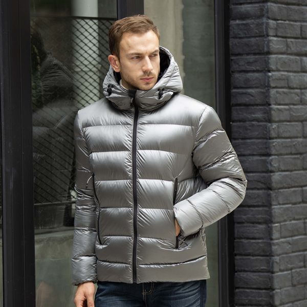 

men's down parkas jacket winter coat brand thick warm 90 white goose shiny wear 221007, Black