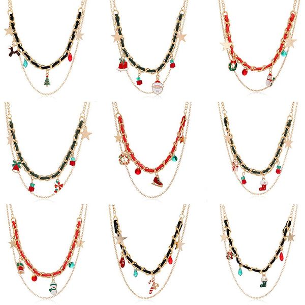 

christmas elk tree pendant necklace for women men xmas clavicle collier party gift jewelry santa claus link chain necklace, Silver