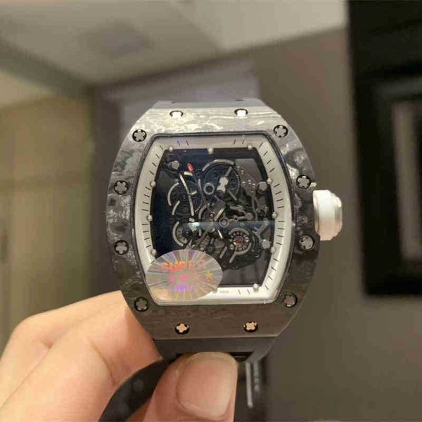 

rakish mechanical cool wrist watches tv factory rm055 designer men's carbon fiber hollow out personalized tape fashion luminous rbzd fl, Slivery;brown