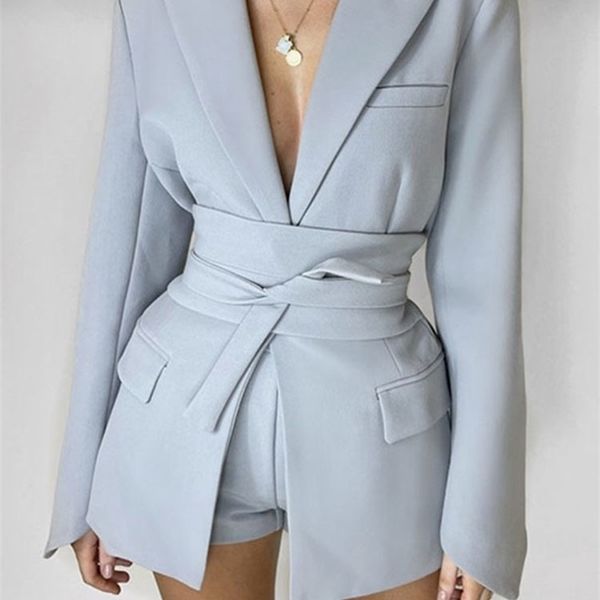 

women's jackets lgrq slim fit khaki elegant belted lace blazer notched neck long sleeve blue coat fashion autumn 19d1909 221007, Black;brown