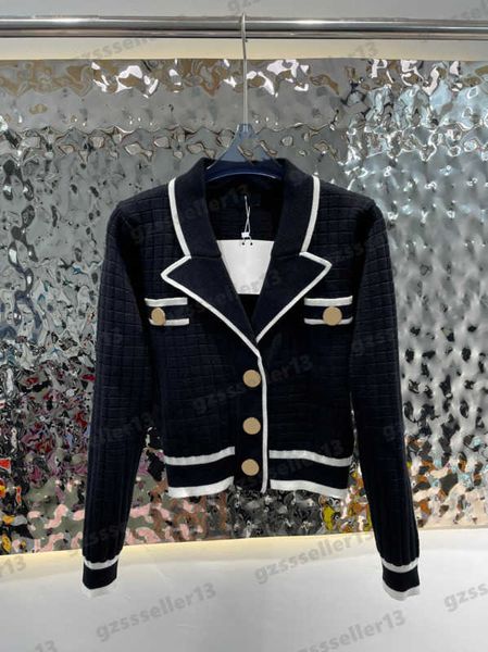 

cardigan womens sweater metal logo button lapel collar striped patchwork sweaters cardigans jackets designer women clothing 0912, White;black
