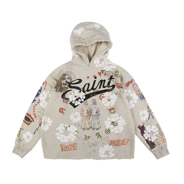

hoodie saint michael graffiti hand-painted aged ins graffiti sweater ki0w, White;black
